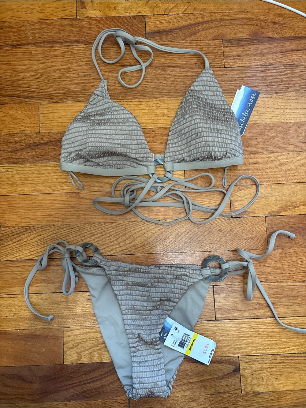 Taupe Textured Triangle Bikini - Women Swim